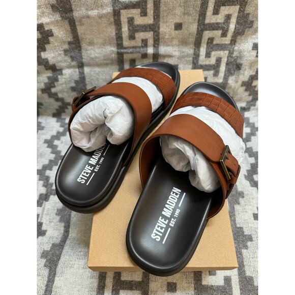 STEVE MADDEN Mens Brown Front Strap Corro Round Toe Leather Sandals Shoes 10.5 main image 6